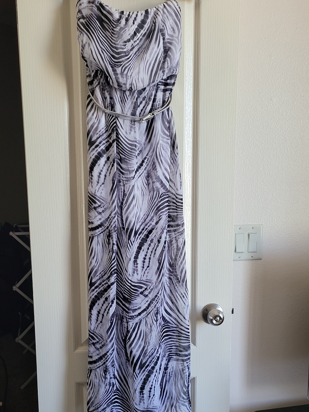Windsor- Strapless Black & White Printed Maxi Dress